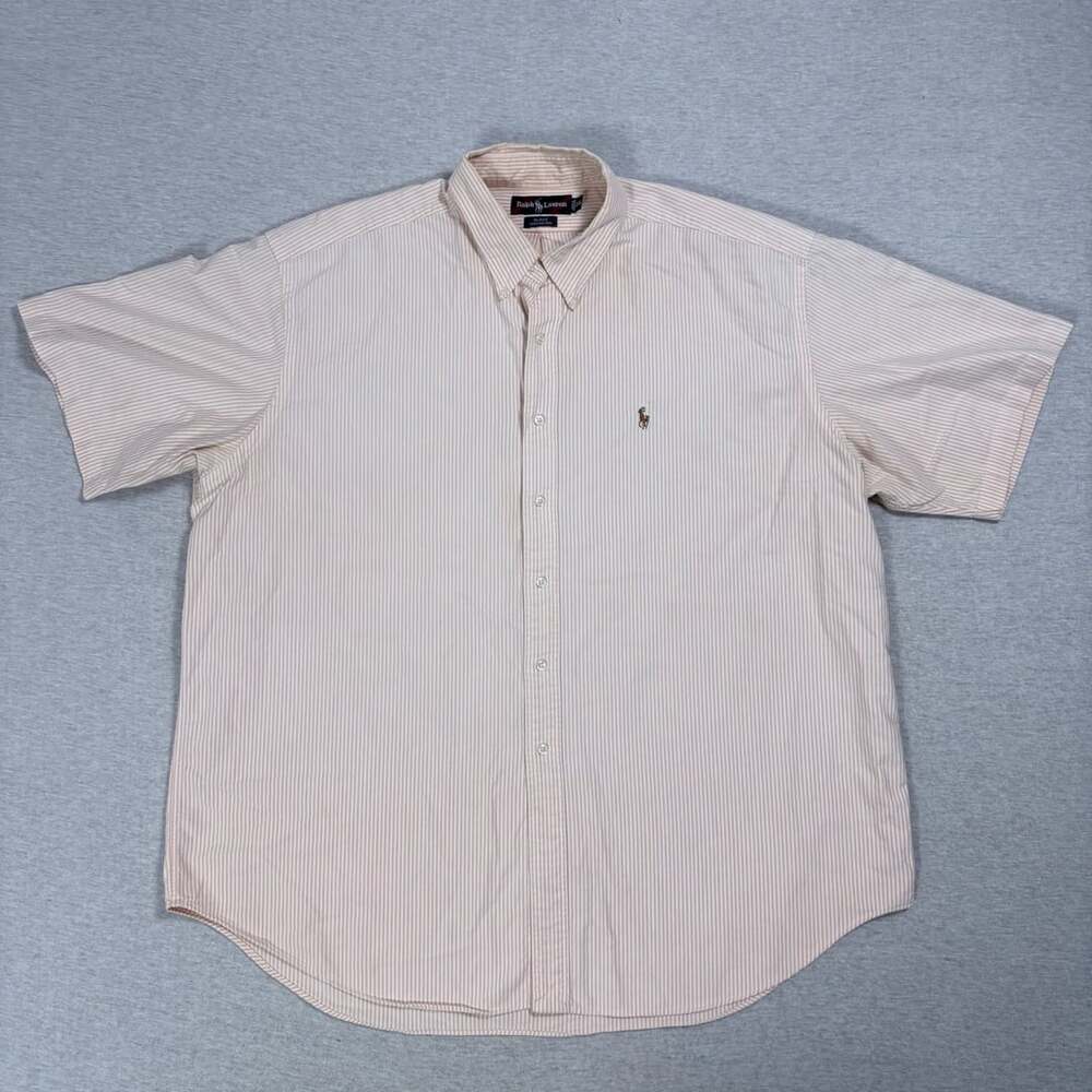 Ralph Lauren Blake Shirt Size XXL Pink White Striped Short Sleeve Cotton